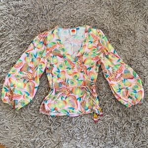 FARM RIO Rainforest wrap top Anthropologie blouse pink Medium